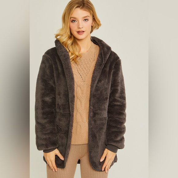 Love Tree Sweaters - (80065JM-GRY) SHERPA WOMEN’S HOODIE LIGHT WEIGHT SWEATER